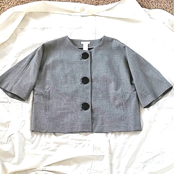 Worthington Black & White Houndstooth Collarless Big Button Blazer, Sz Petite L - Picture 3 of 9
